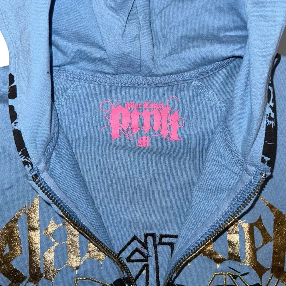 New BLAC LABEL PINK Hoodie Women Medium Motor Metal Full Zip Affliction-Style - Picture 5 of 7